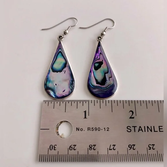 🎉Vintage Alpaca Silver Abalone Tear Drop Dangle Earrings - Picture 4 of 5